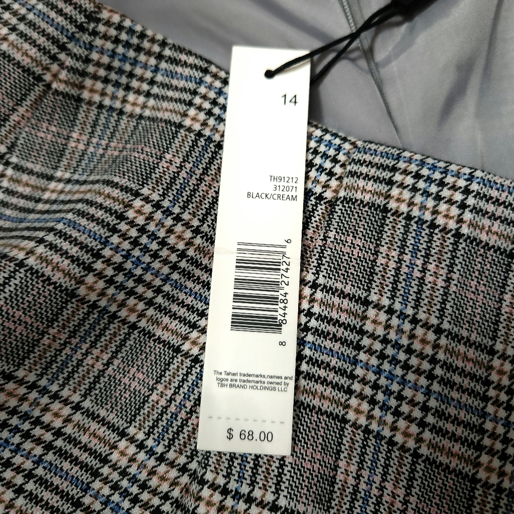 NWT $68 T TAHARI PLAID BLACK/CREAM PENCIL SKIRT SIZE 14 - Picture 6 of 8